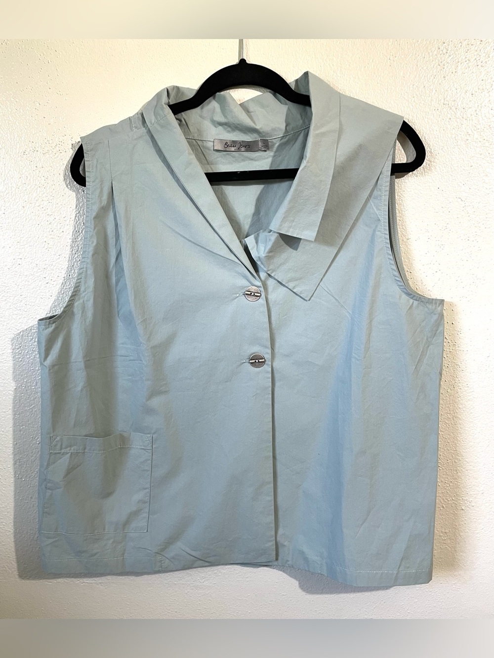 Beau Jours Sleeveless Button Up Collared Shirts Green Khaki Cotton Blend Set
